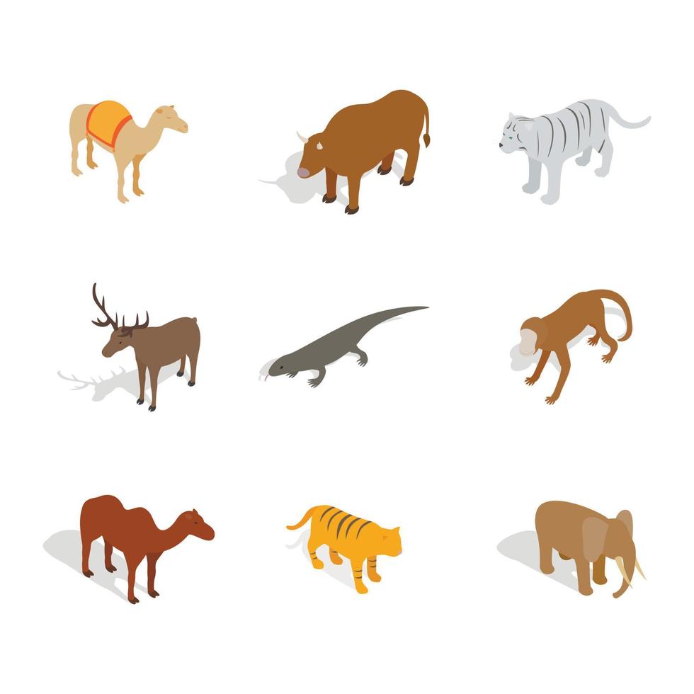 conjunto de iconos de animales, estilo isométrico vector