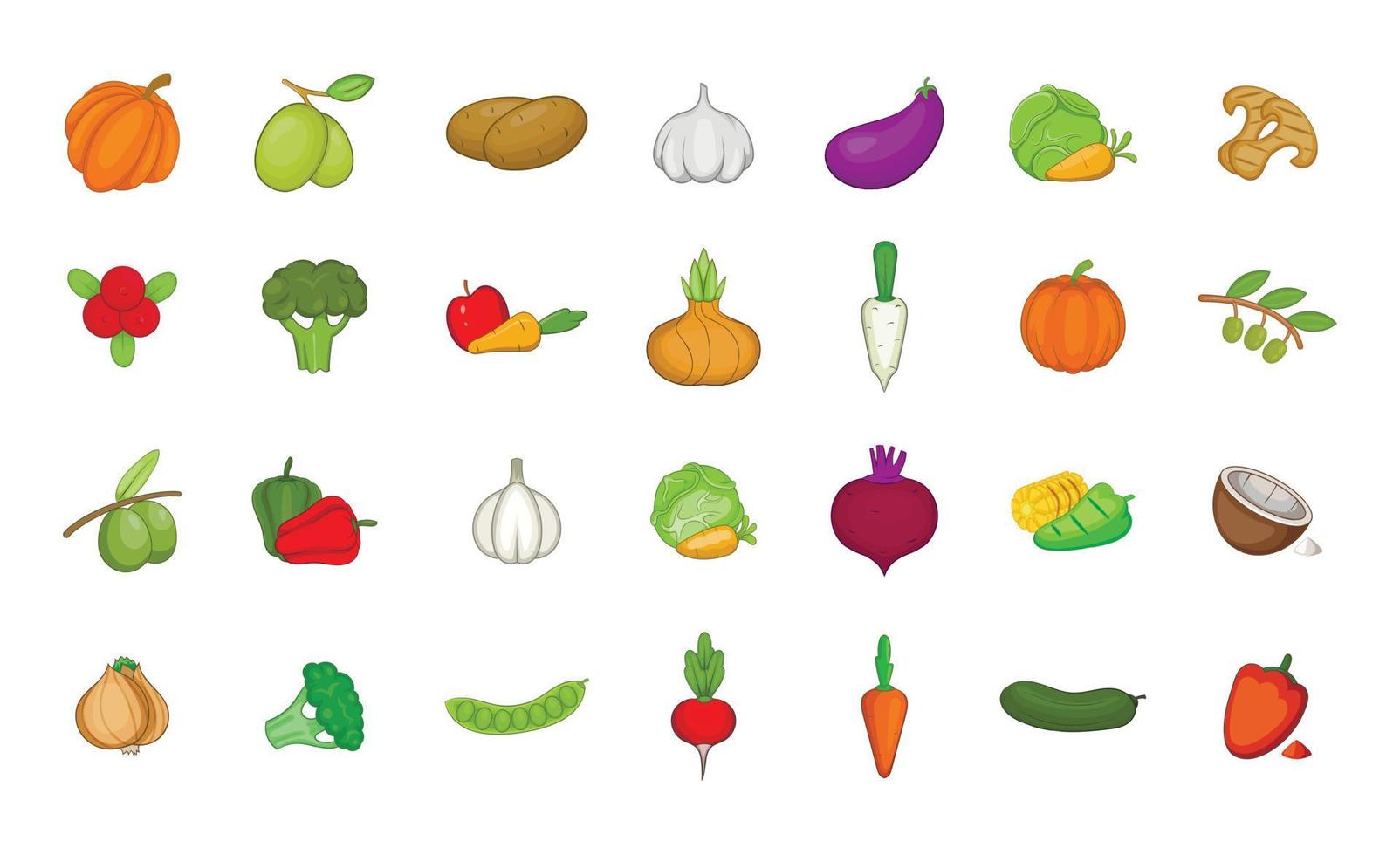 Vegetables icon set, cartoon style vector