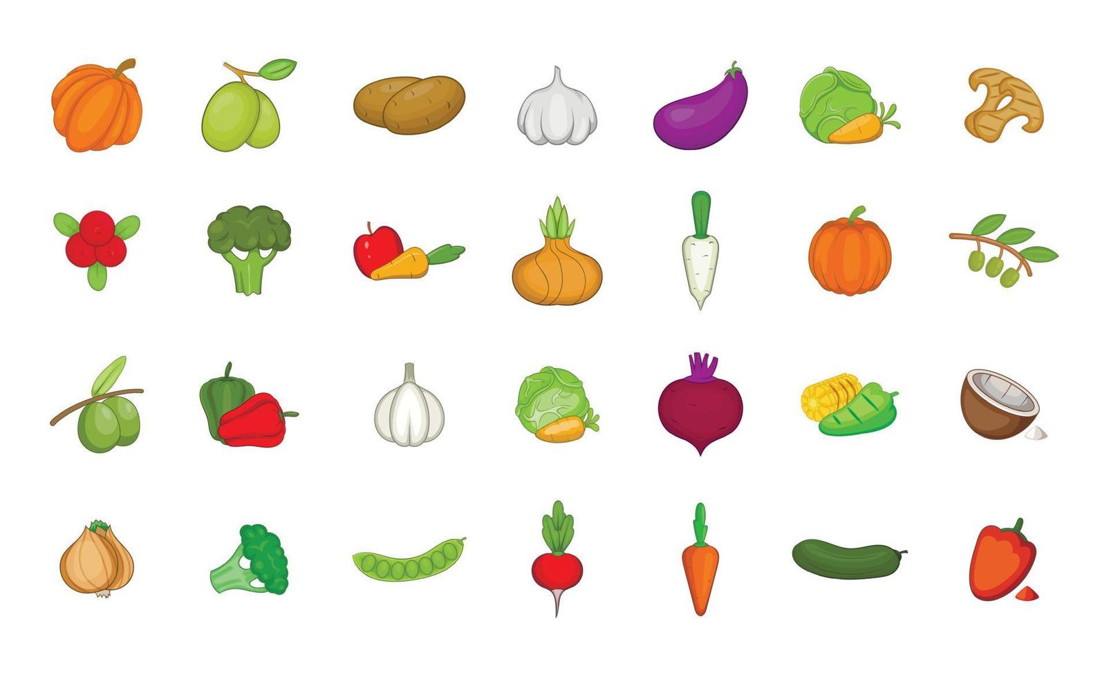 conjunto de iconos de verduras, estilo de dibujos animados vector