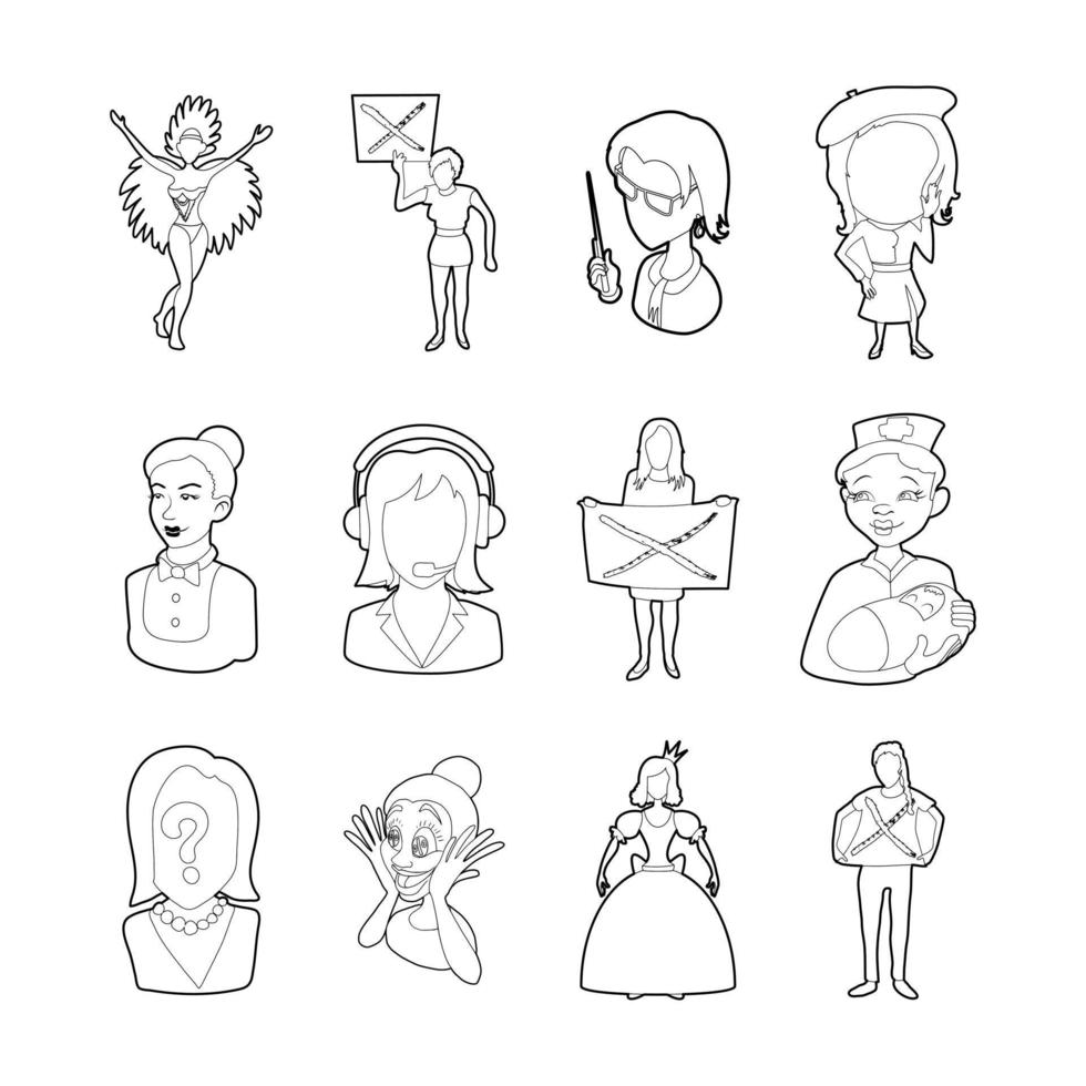 Woman silhouette icon set, outline style vector