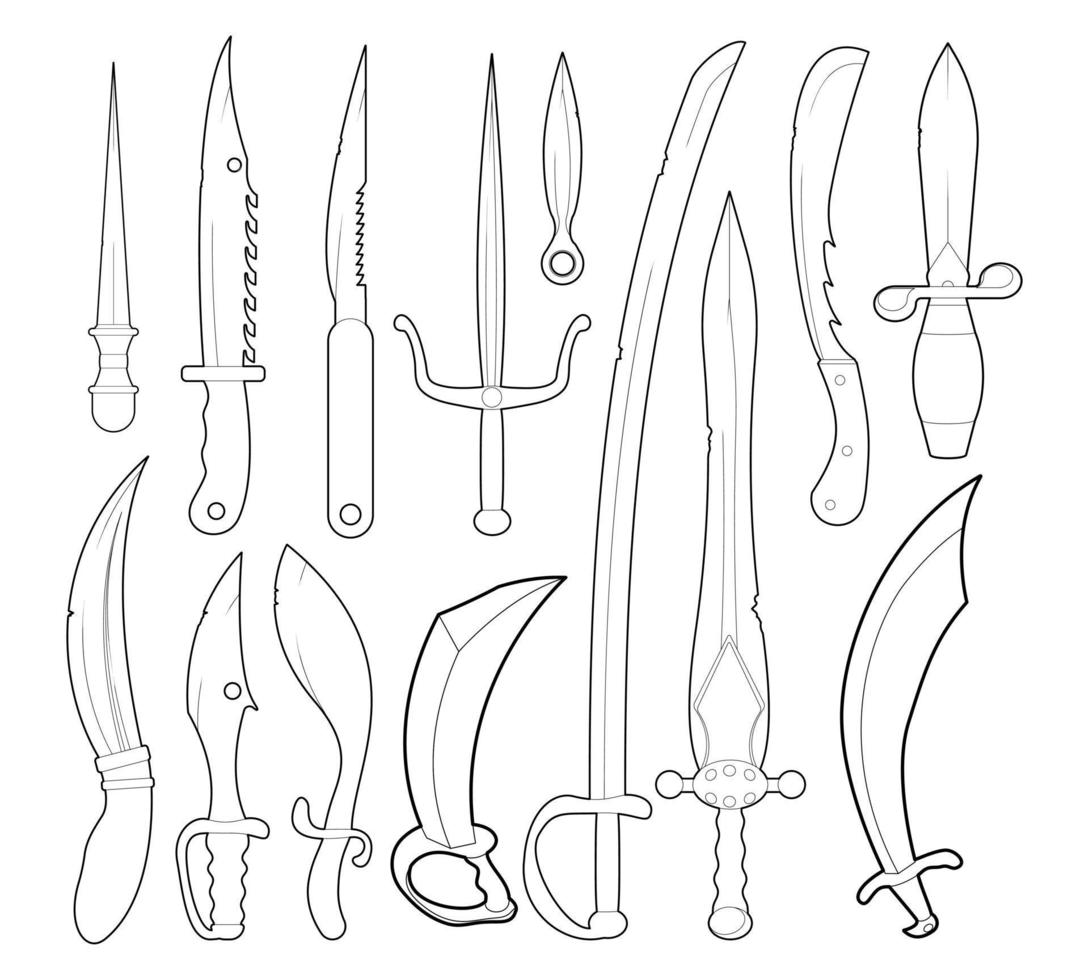 Sword icon set, outline style vector