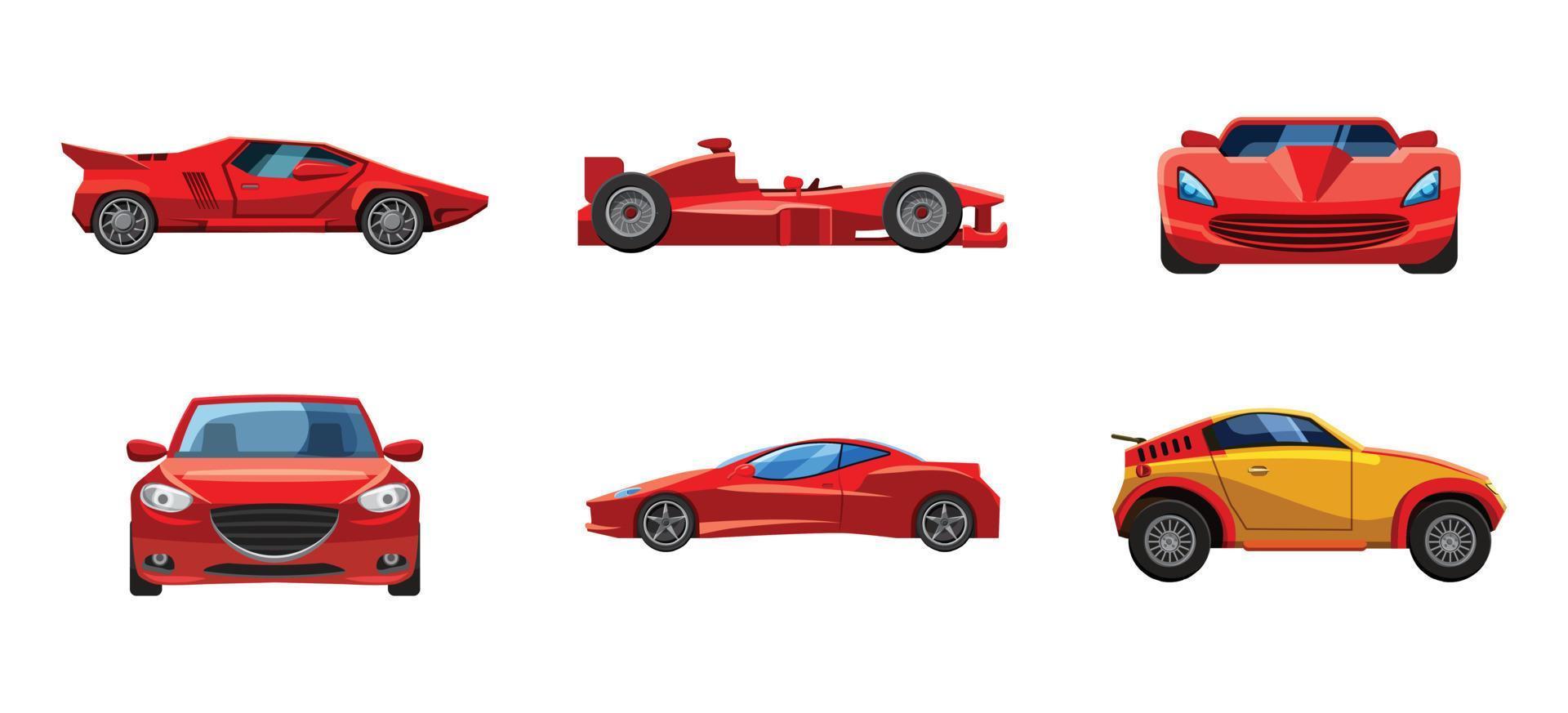 conjunto de iconos de supercoche, estilo de dibujos animados vector