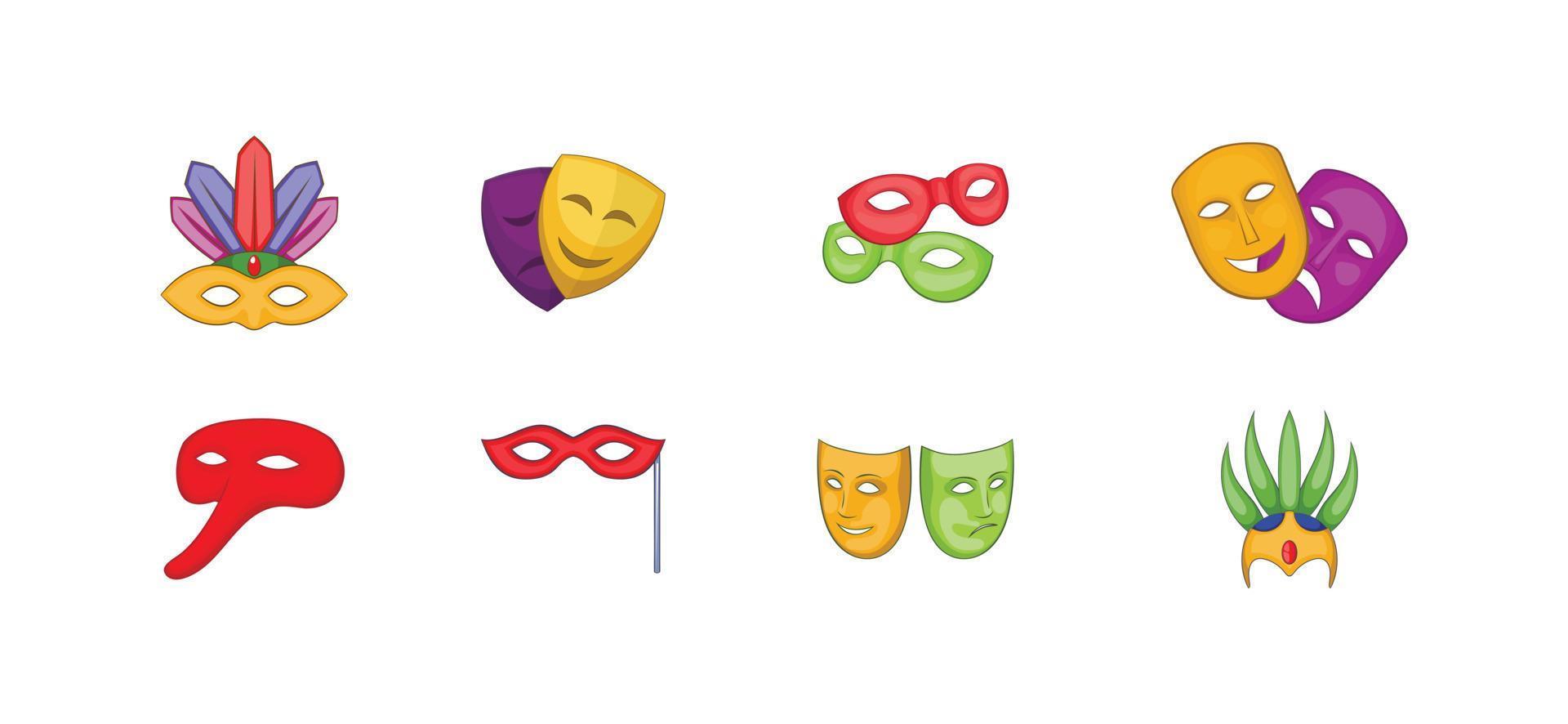 Carnaval mask icon set, cartoon style vector