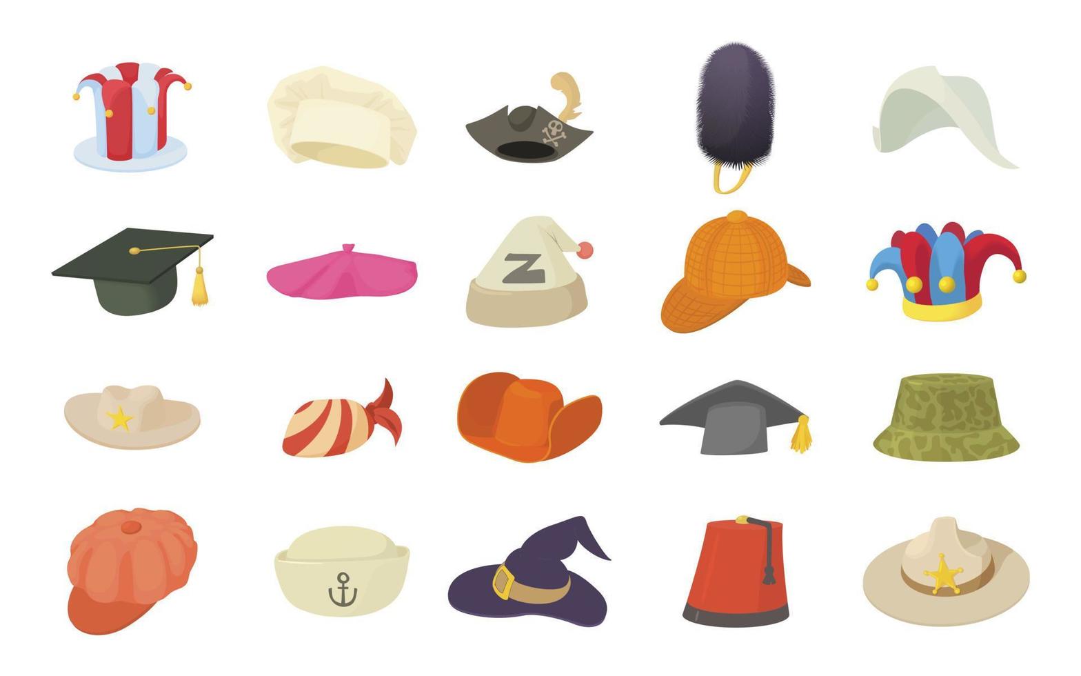 Hat icon set, cartoon style vector