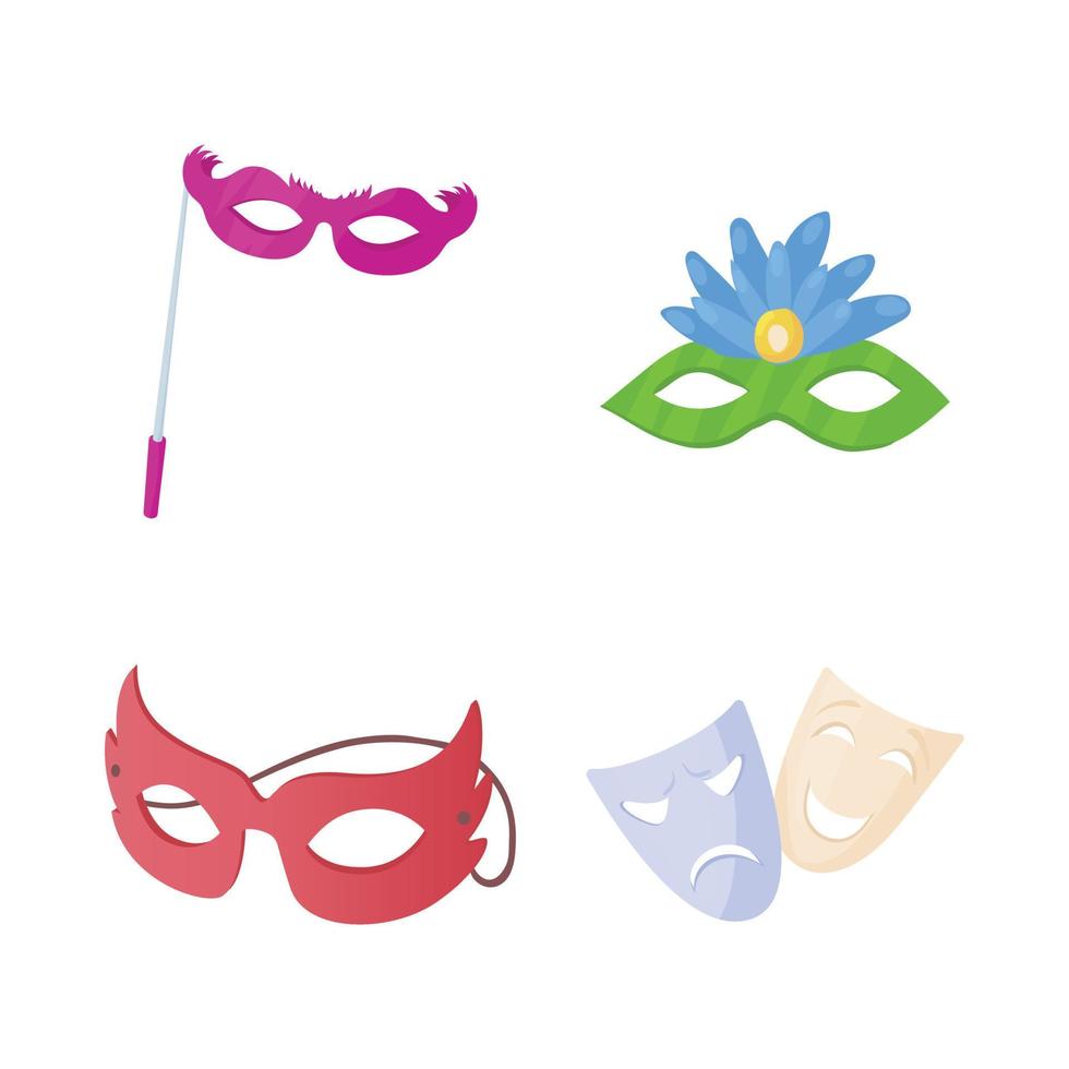 Carnaval mask icon set, cartoon style vector
