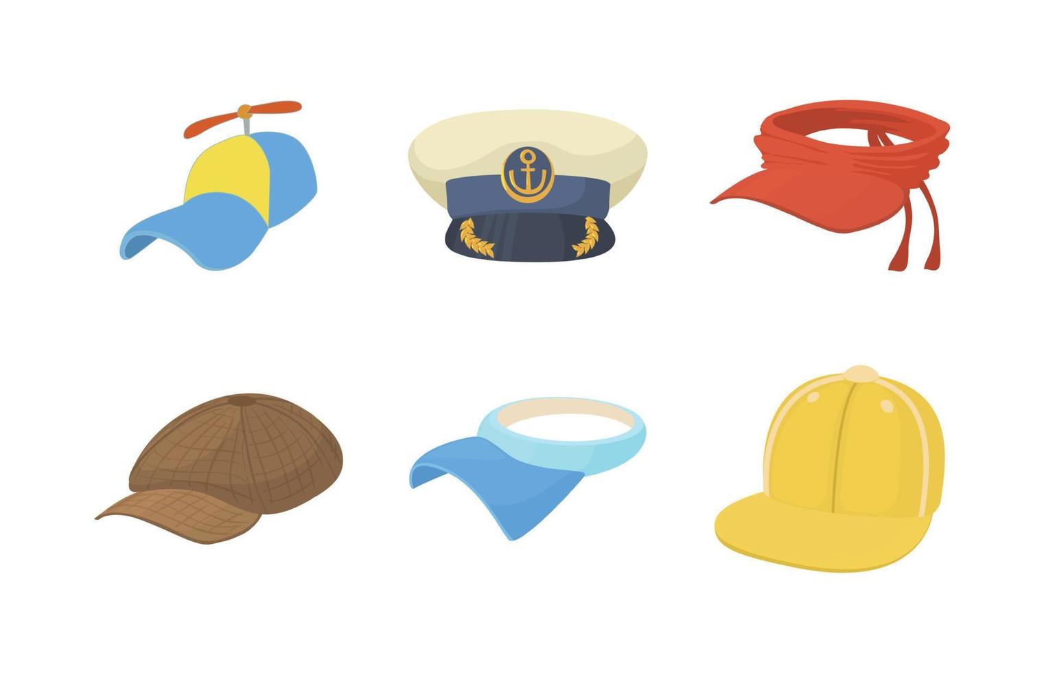 Cap icon set, cartoon style vector