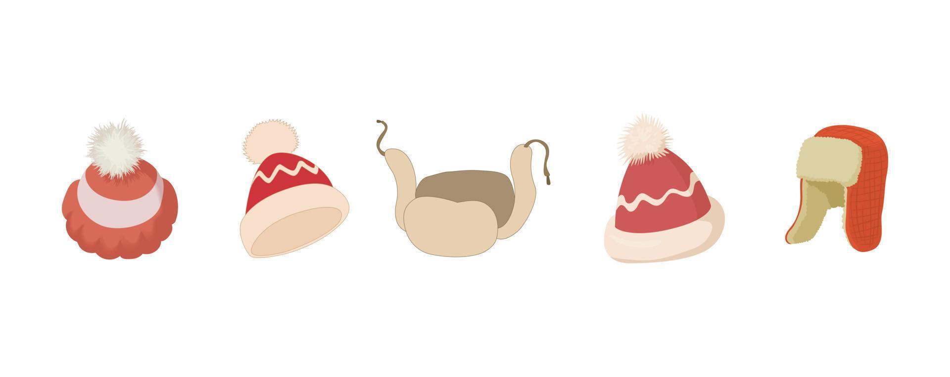 conjunto de iconos de sombrero de invierno, estilo de dibujos animados vector