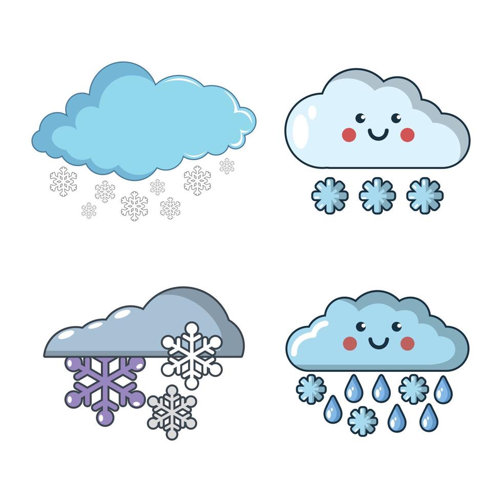 Snow cloud icon set, cartoon style vector