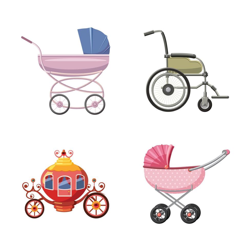 Trolley icon set, cartoon style vector