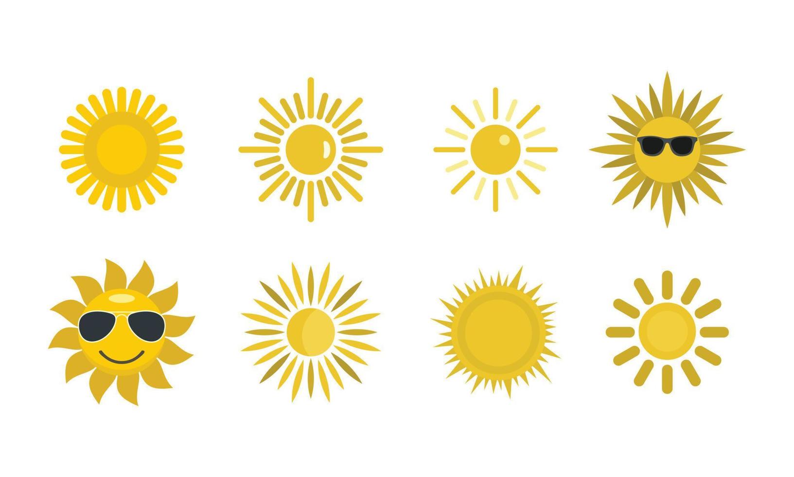 Sun icon set, flat style vector