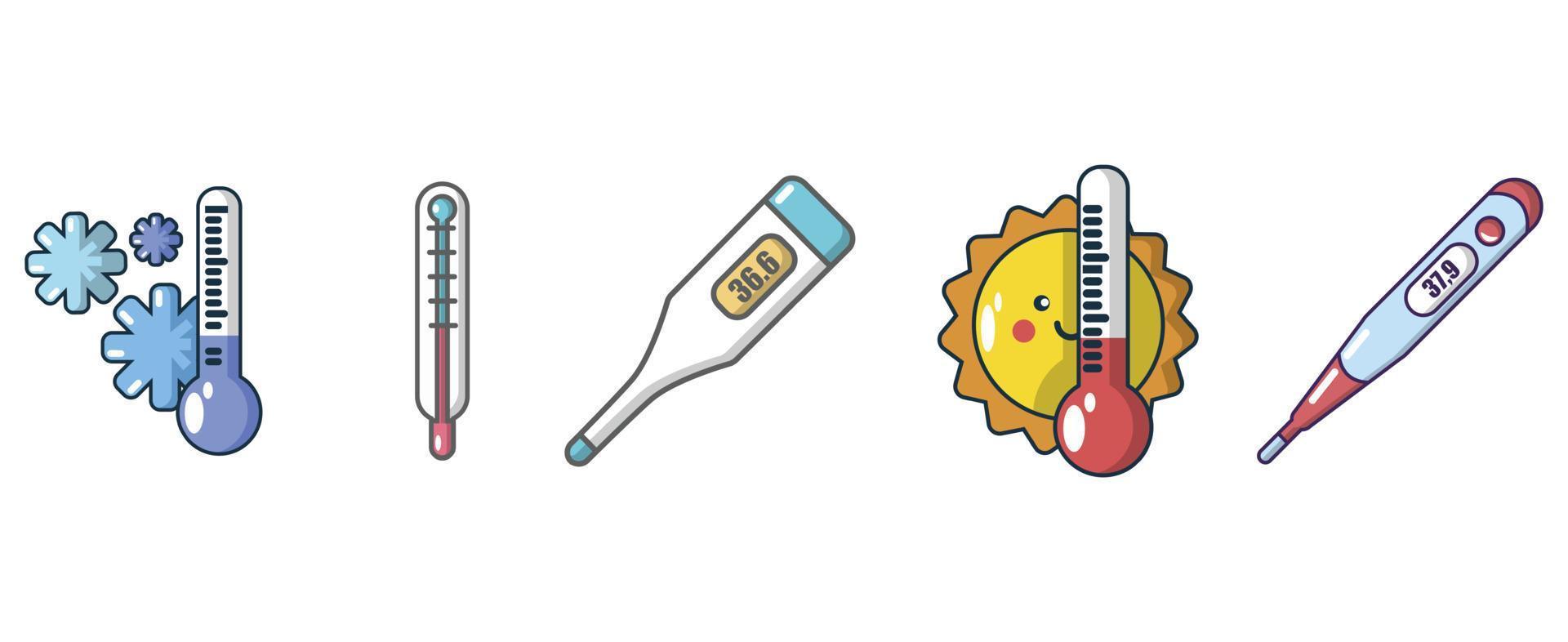 Thermometer icon set, cartoon style vector