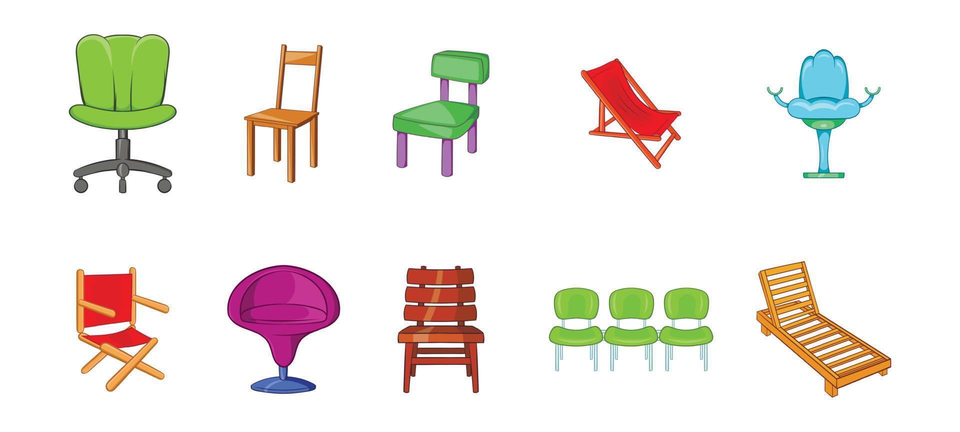 Chair icon set, cartoon style vector