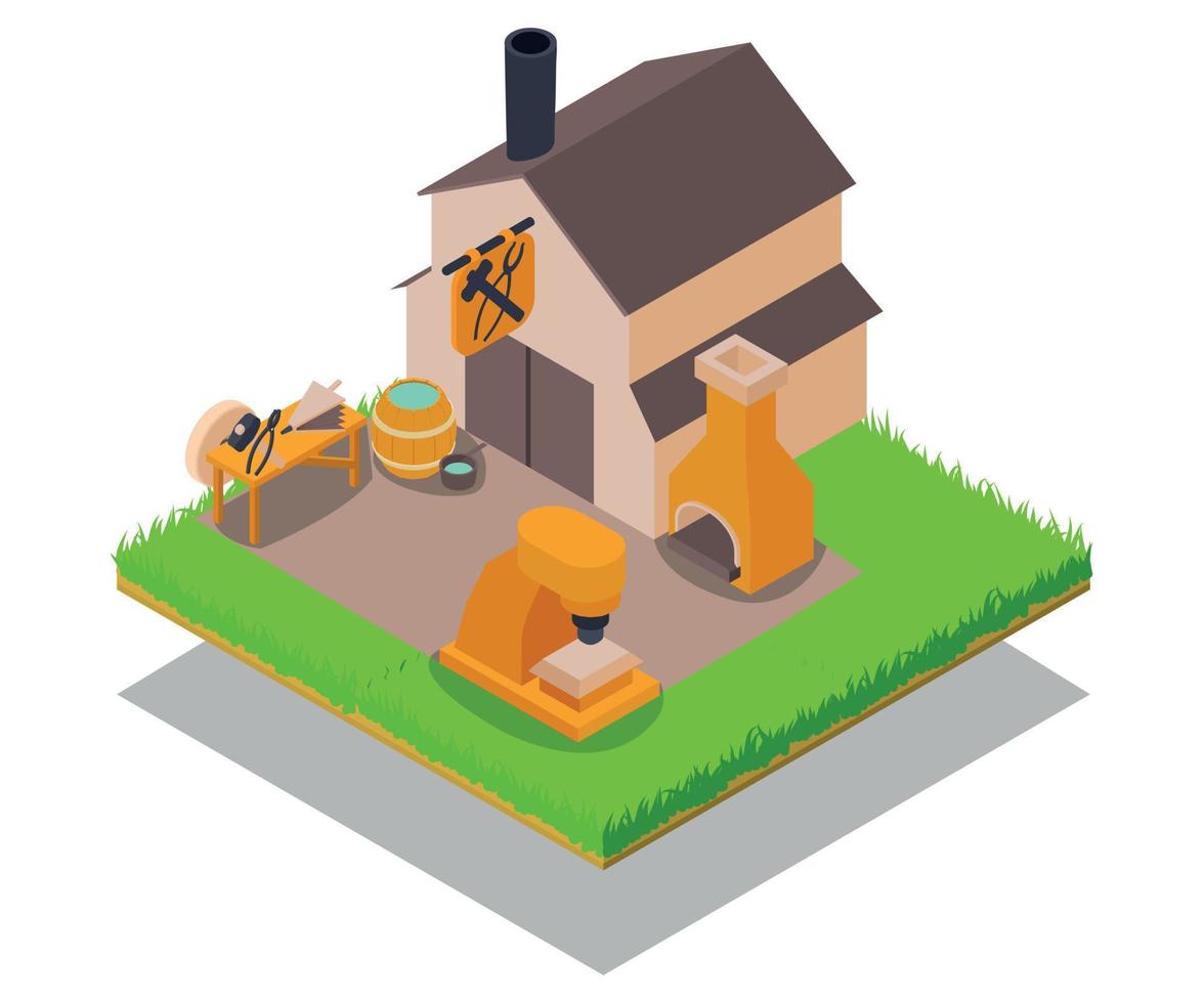 Smithy concept banner, isometric style vector