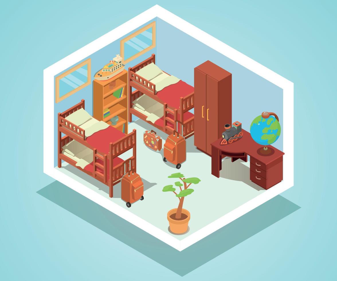 Hostel concept banner, isometric style vector
