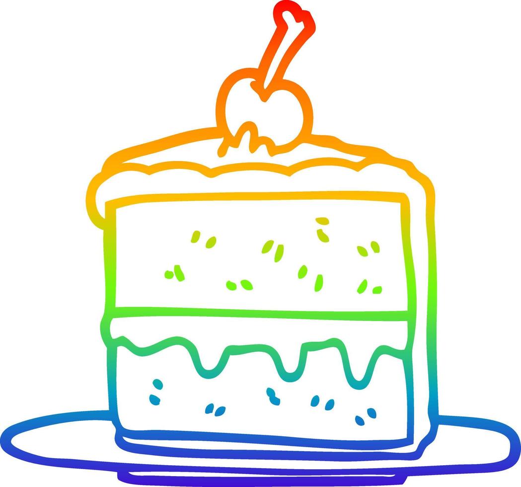 rainbow gradient line drawing cartoon chocolate cake vector