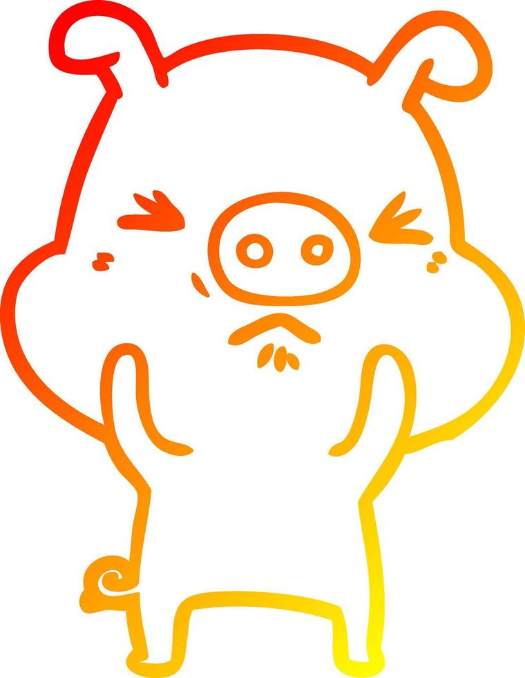 warm gradient line drawing cartoon angry pig vector