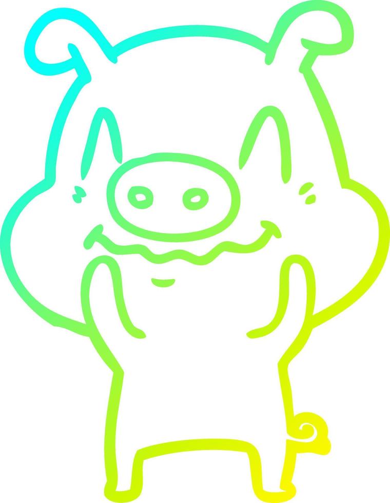 cold gradient line drawing nervous cartoon pig vector