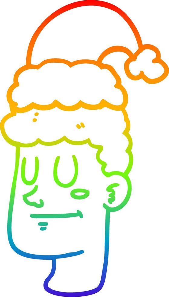 dibujo de línea de gradiente de arco iris hombre de dibujos animados con sombrero de navidad vector