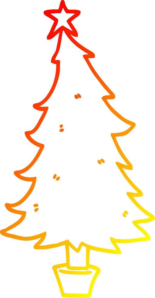 warm gradient line drawing cartoon christmas tree vector