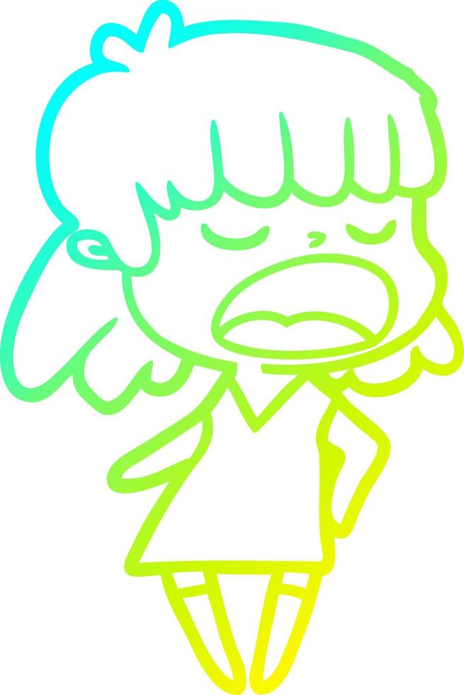 cold gradient line drawing cartoon woman talking loudly vector