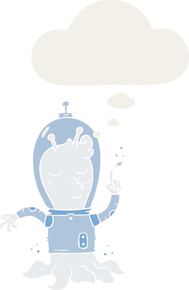 cartoon alien and thought bubble in retro style vector