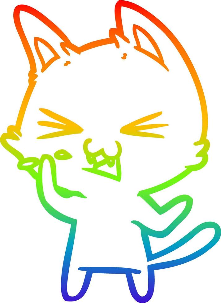 rainbow gradient line drawing cartoon cat hissing vector