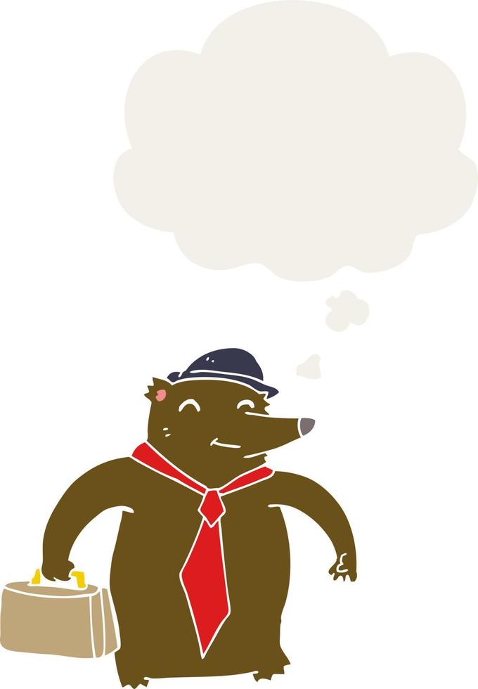 cartoon business bear and thought bubble in retro style vector