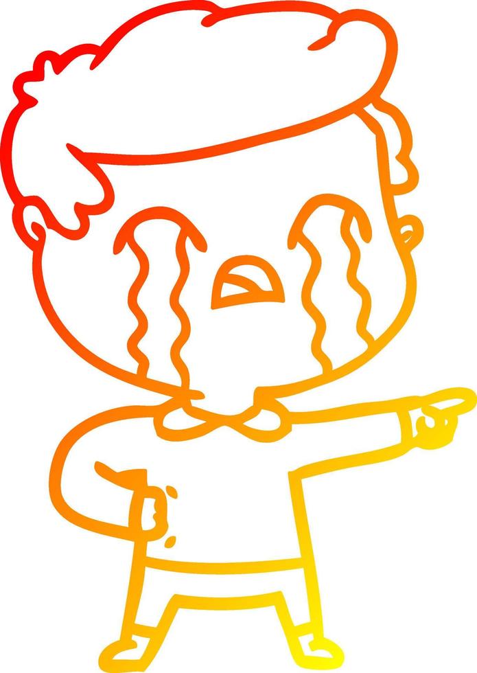 warm gradient line drawing cartoon man crying vector