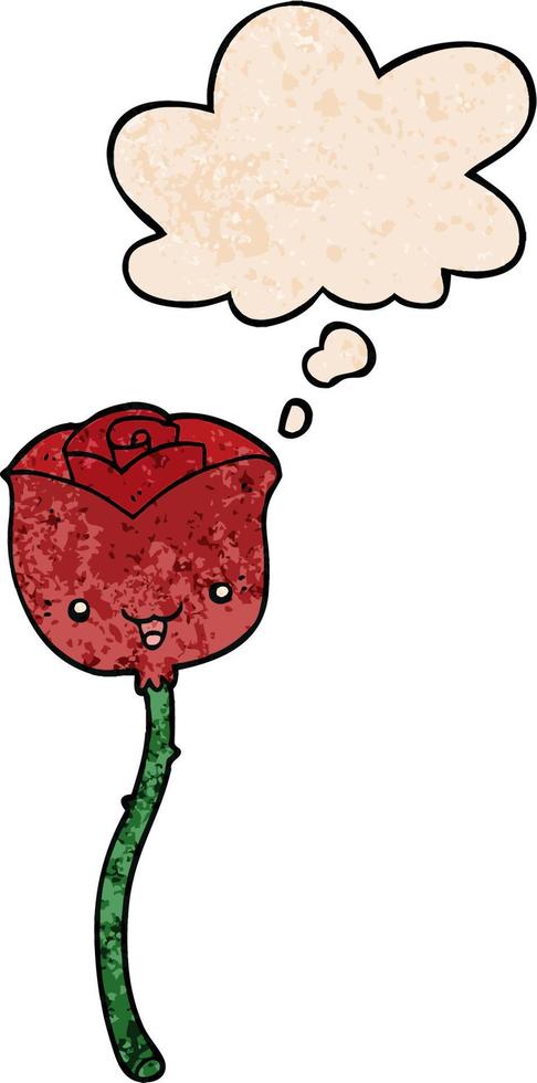 cartoon flower and thought bubble in grunge texture pattern style vector