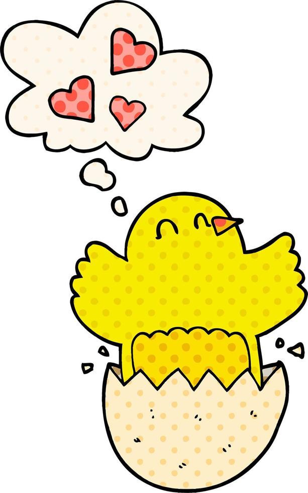cute hatching chick cartoon and thought bubble in comic book style vector