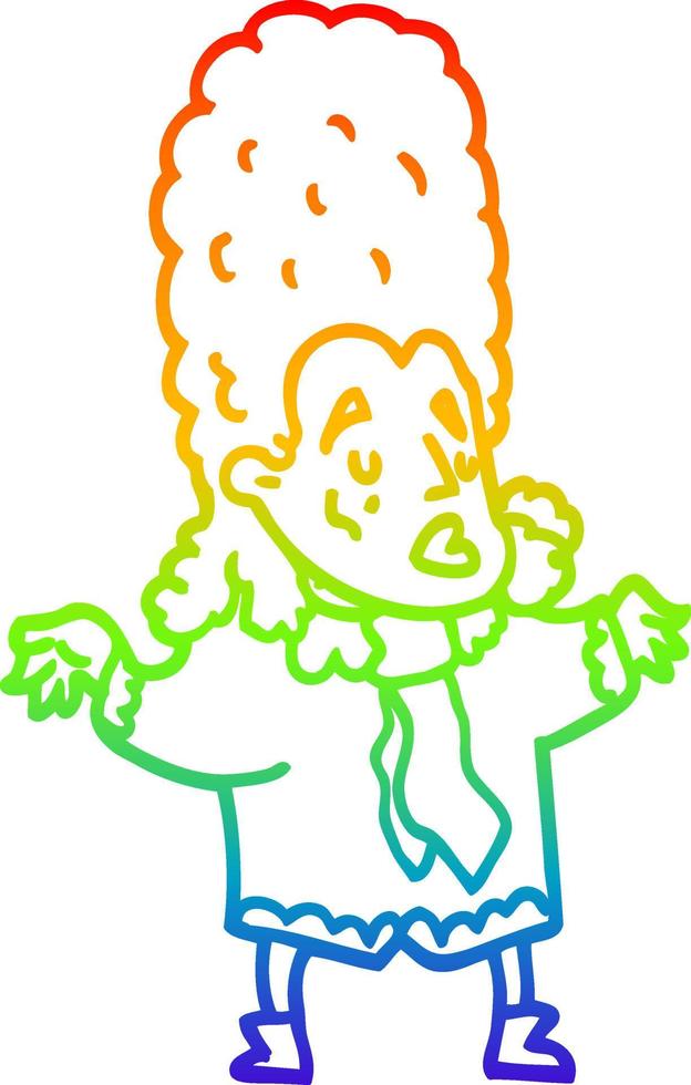 rainbow gradient line drawing cartoon man in wig vector