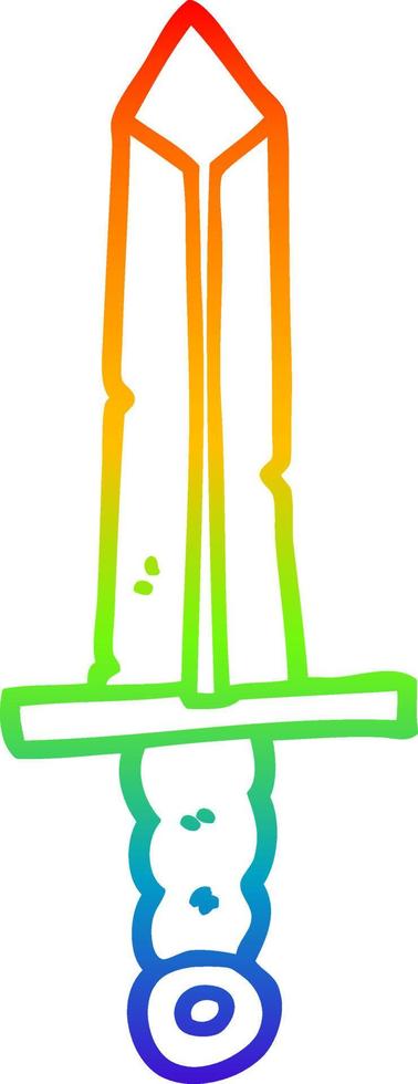 rainbow gradient line drawing cartoon sword vector