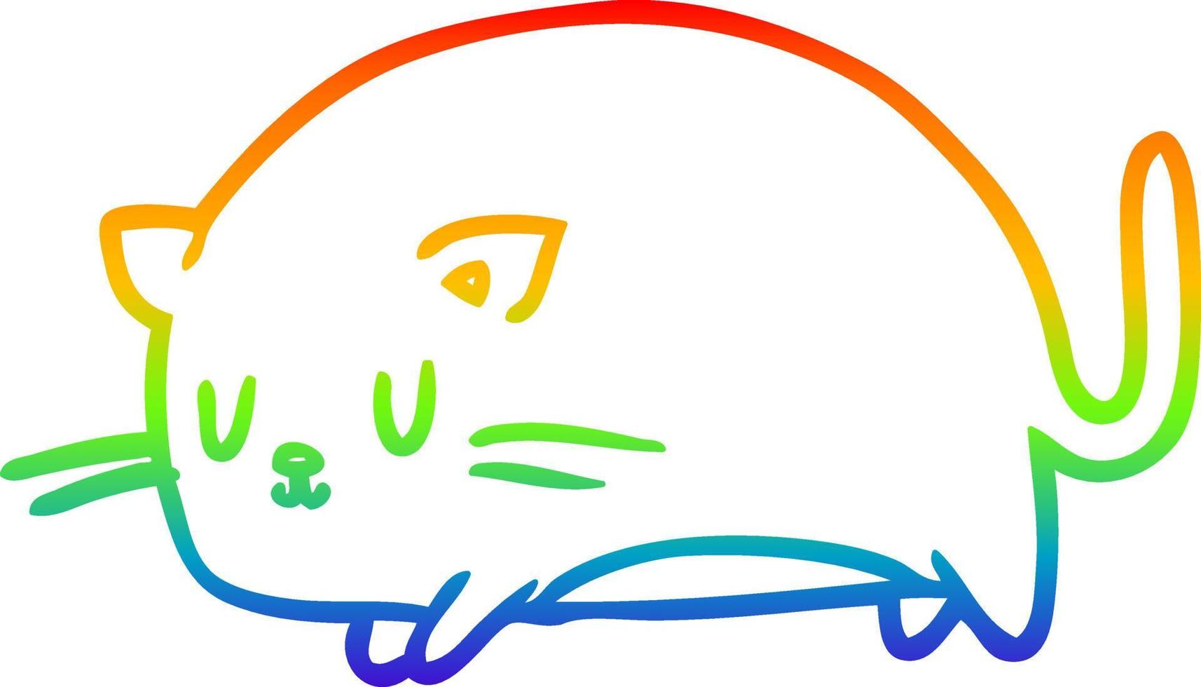 dibujo de línea de gradiente de arco iris lindo gato gordo vector