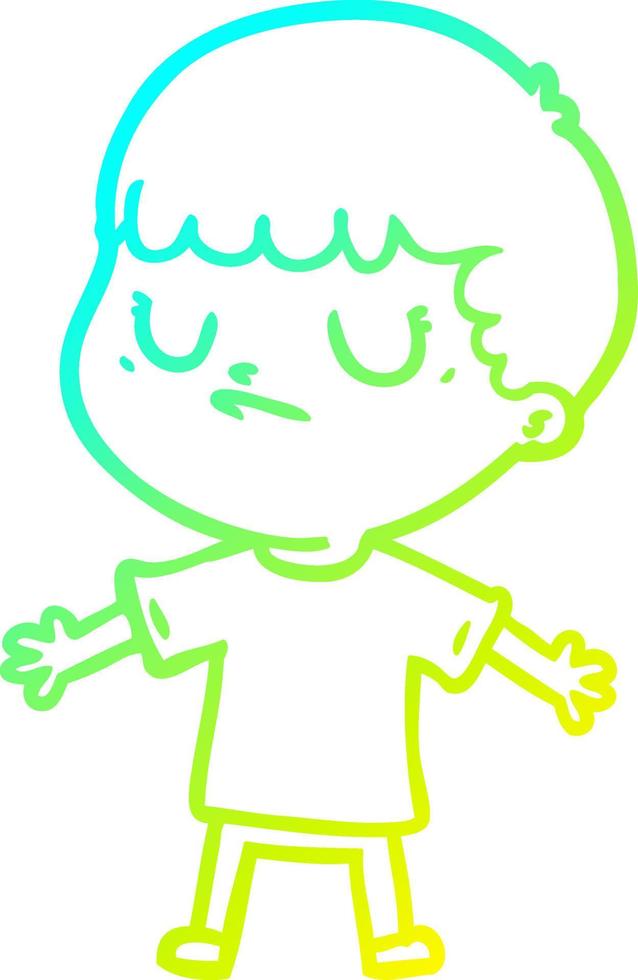 cold gradient line drawing cartoon grumpy boy vector