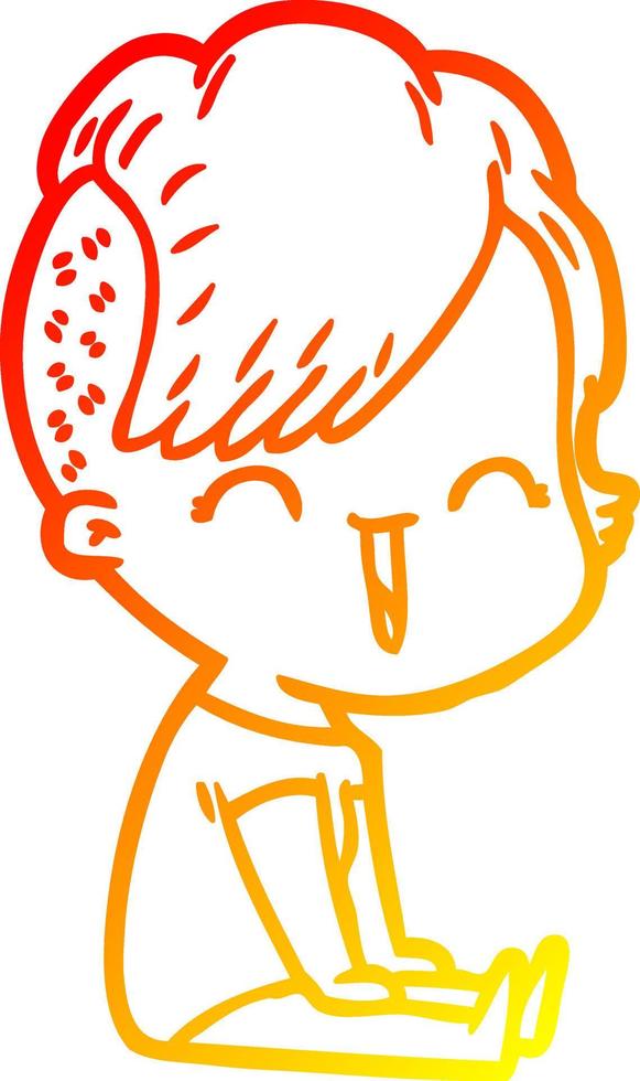 warm gradient line drawing cartoon happy hipster girl vector
