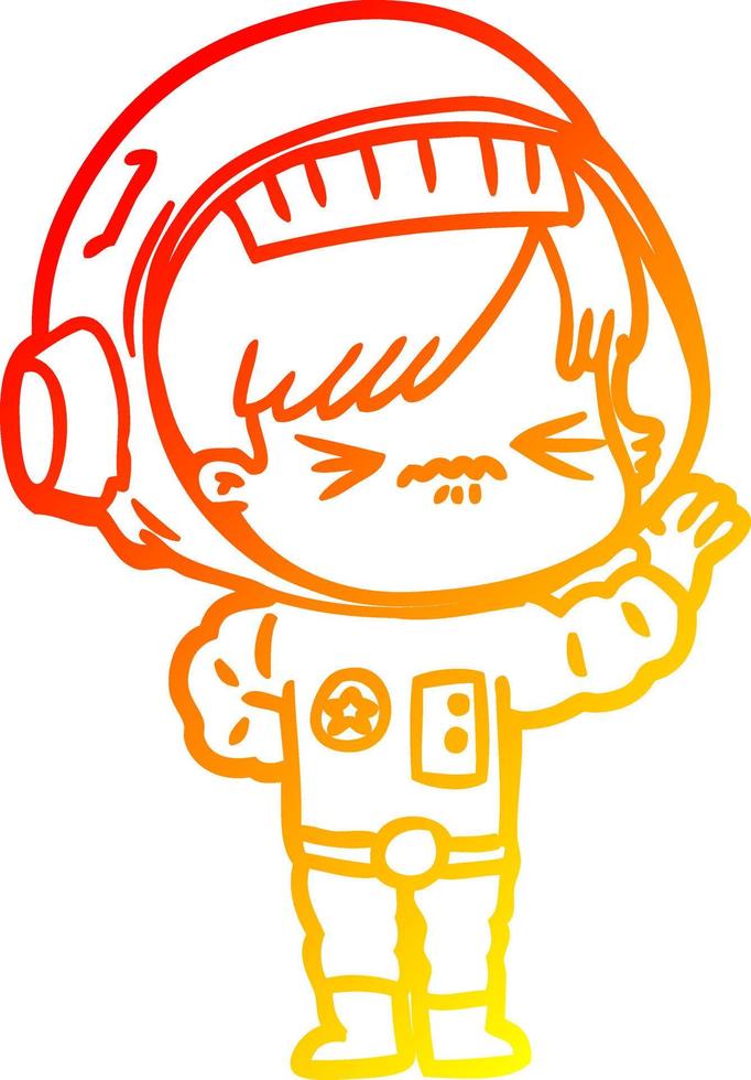 warm gradient line drawing cartoon astronaut woman vector