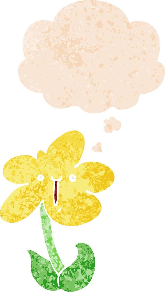 cartoon flower and thought bubble in retro textured style vector