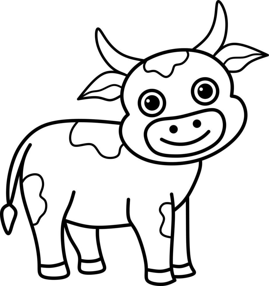 Line art cow cartoon coloring page vector