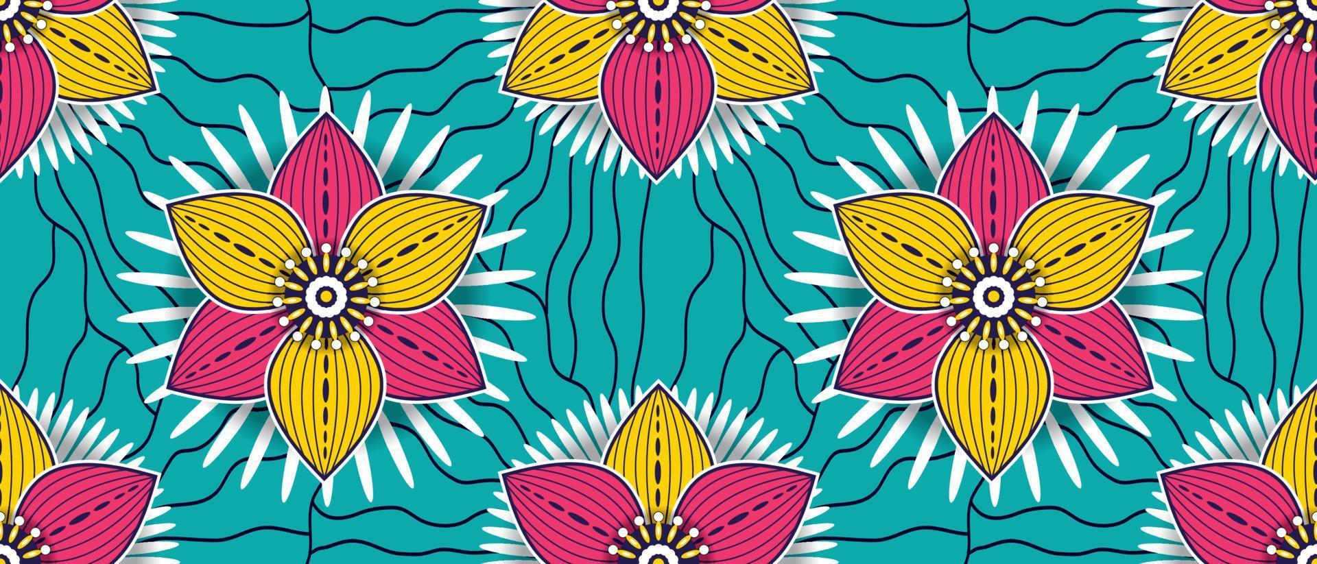 patrón de fondo azul tradicional étnico africano. hermoso kitenge sin costuras, estilo chitenge. diseño de moda en colorido. motivo abstracto del círculo geométrico. estampados florales de ankara, estampados de cera africana. vector