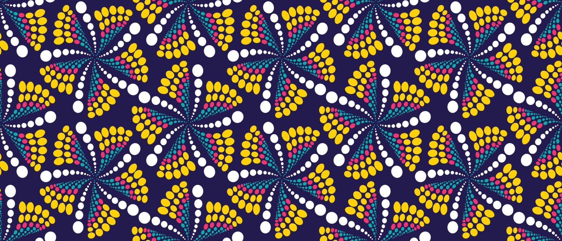 un patrón de fondo azul tradicional étnico africano. hermoso kitenge sin costuras, estilo chitenge. diseño de moda en colorido. motivo abstracto del círculo geométrico. estampados florales de ankara, estampados de cera africana. vector
