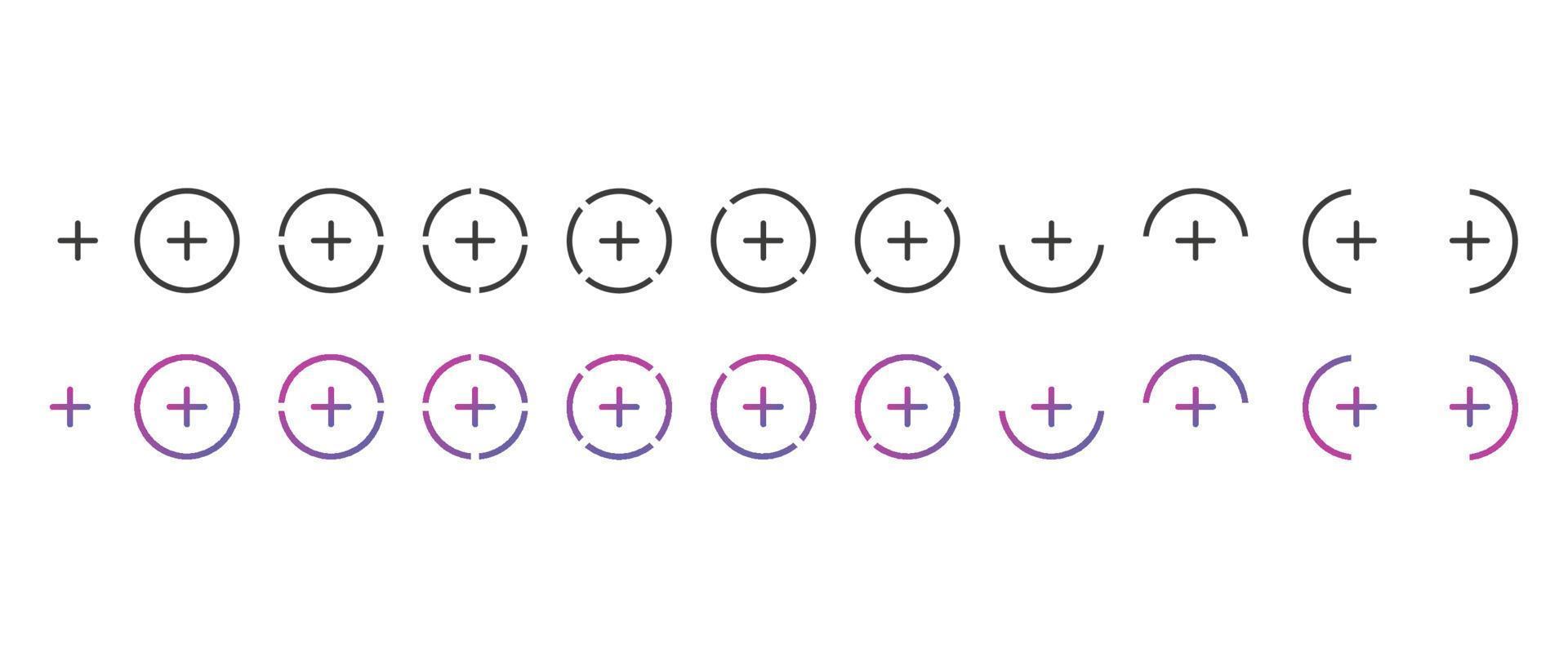 Add, Plus Icon Collection in Various Forms vector