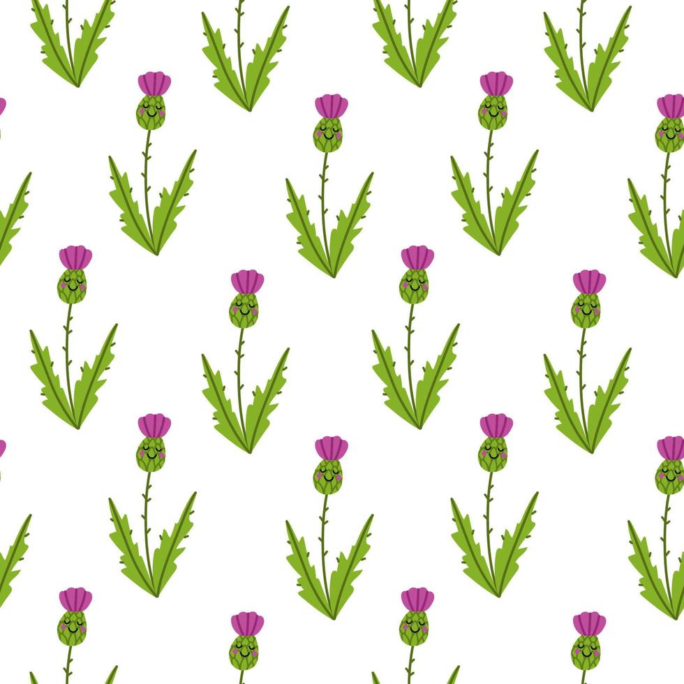Seamless pattern with cute baby Thistle on white background vector