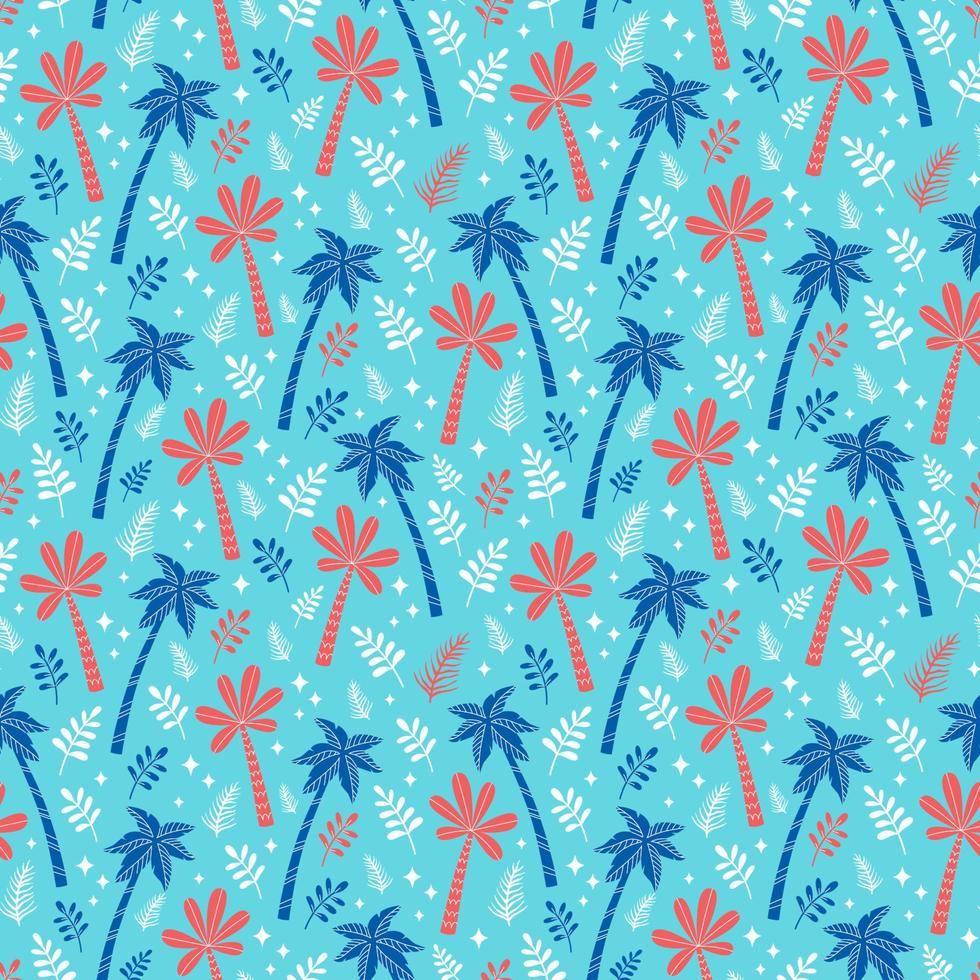 Cute summer print with tropical palm trees silhouettes vector