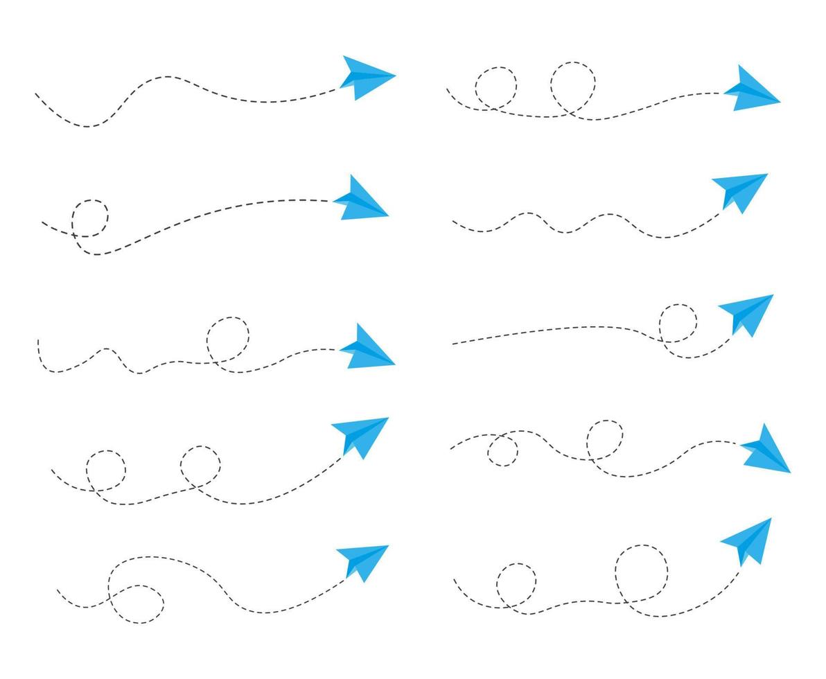 Set of Dashed Line Paper Airplane Route vector
