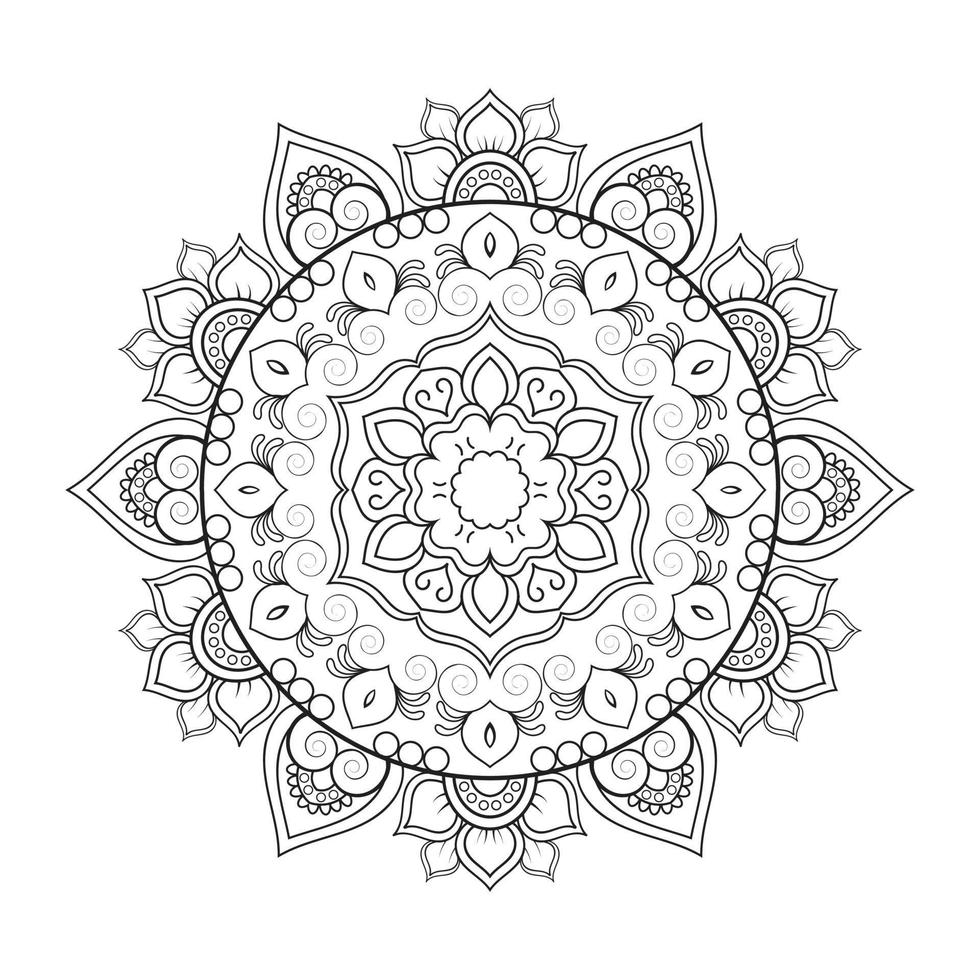 Floral mandala design with ethnic style black and white line art vector