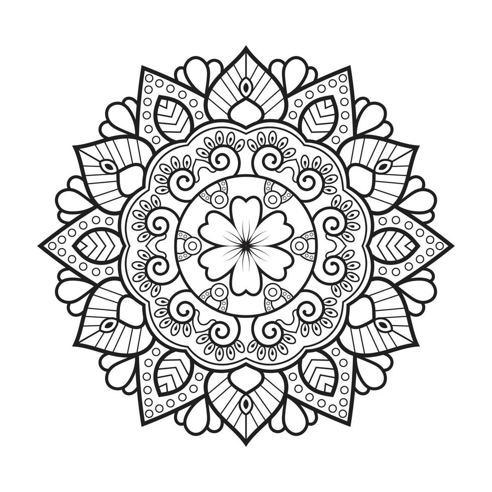 Floral mandala design with ethnic style black and white line art vector