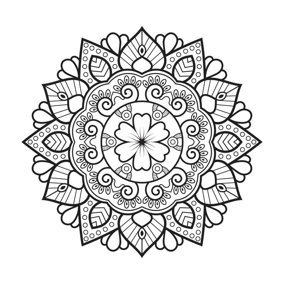 diseño de mandala floral con arte lineal en blanco y negro de estilo étnico vector