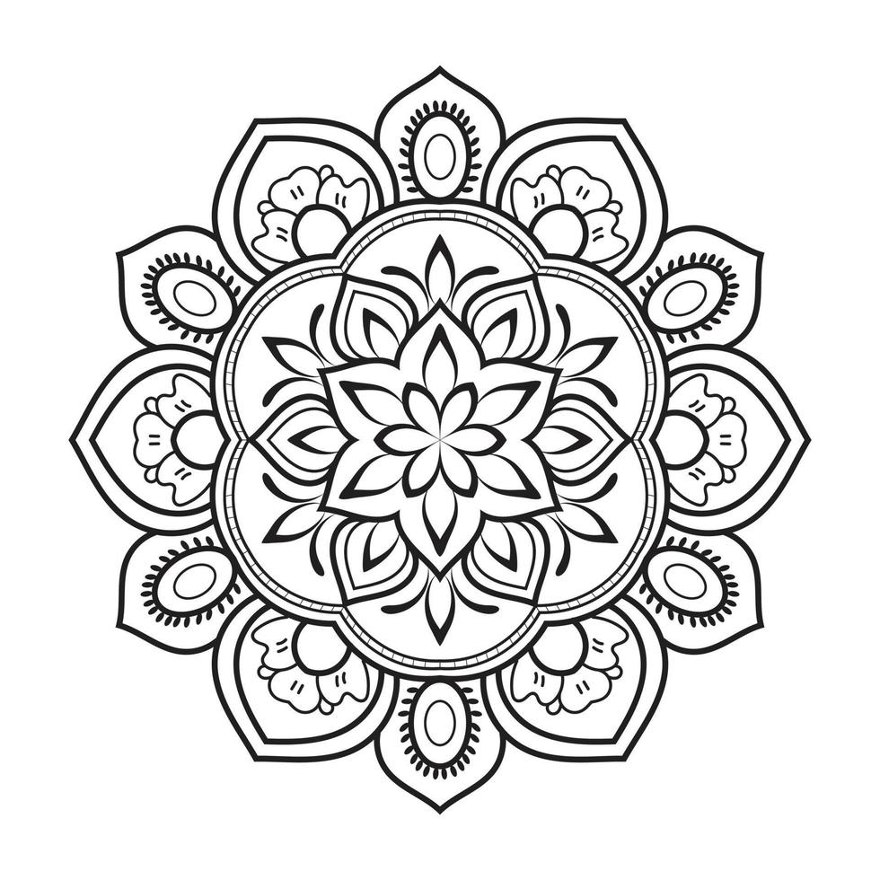 Floral mandala design with ethnic style black and white line art vector