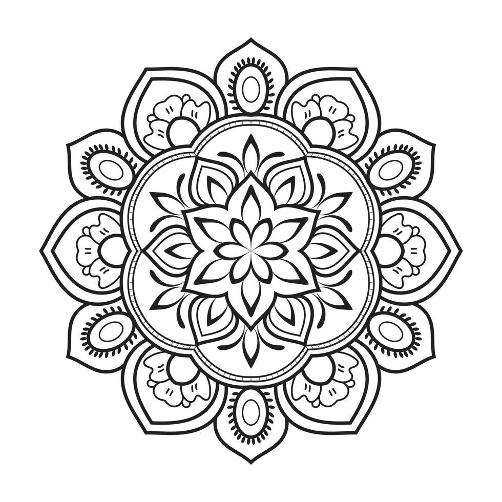 diseño de mandala floral con arte lineal en blanco y negro de estilo étnico vector