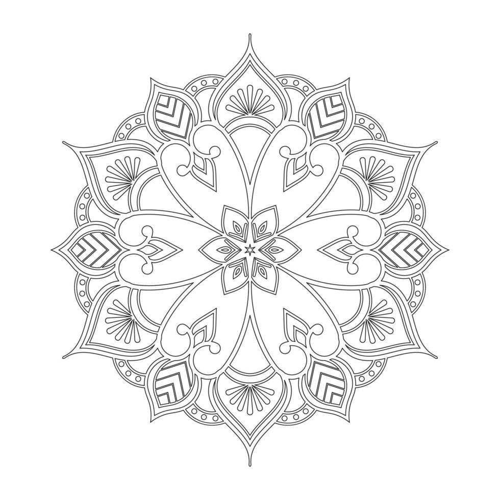 Floral mandala design with ethnic style black and white line art vector